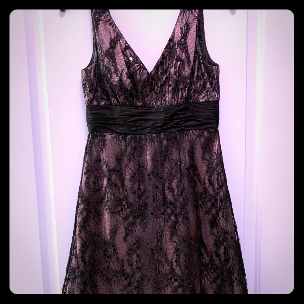 Dress -Black lace over cream silk